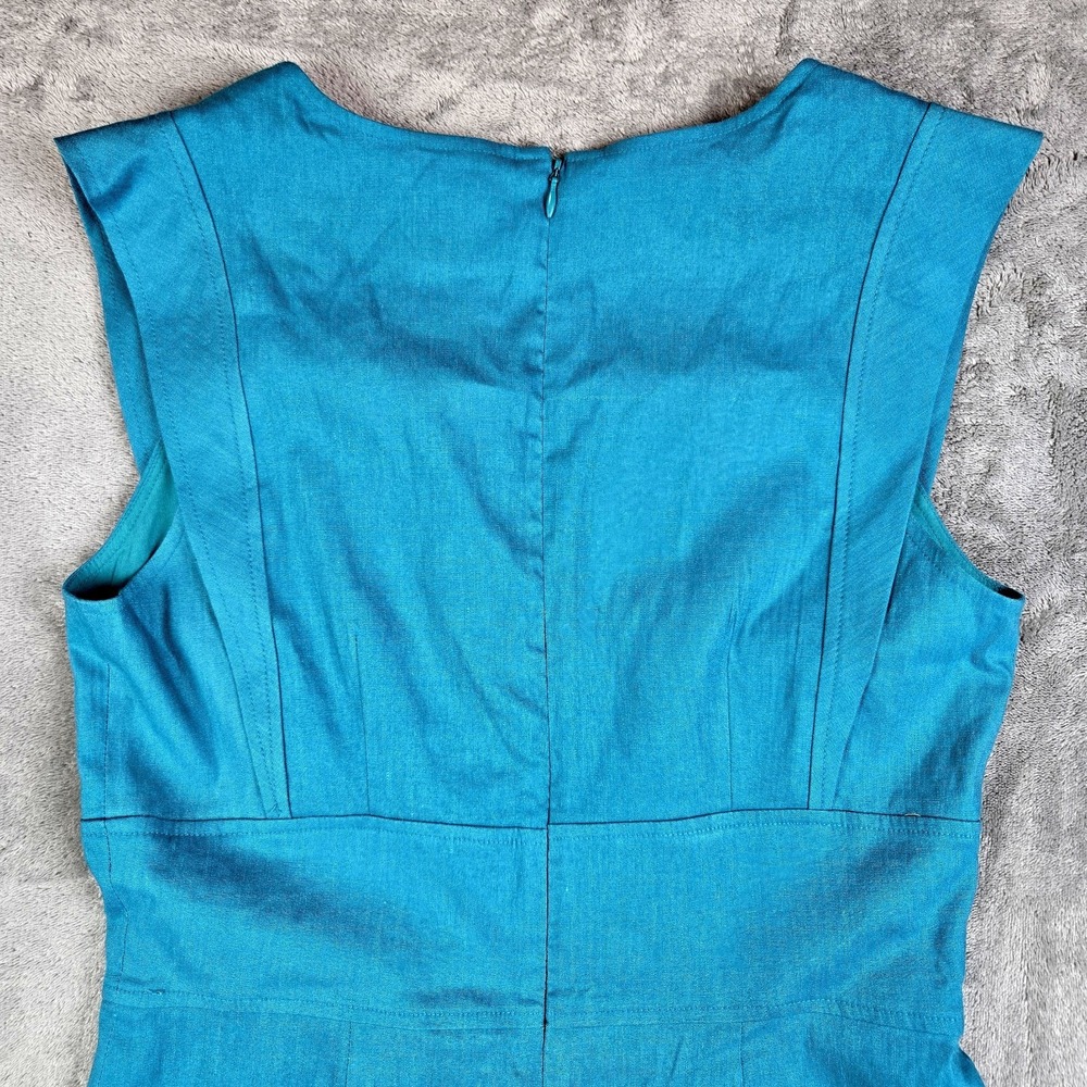 Adrianna Papell Teal Shutter Pleat Sheath Dress Size 8 Lined Linen Blend - Picture 8 of 9